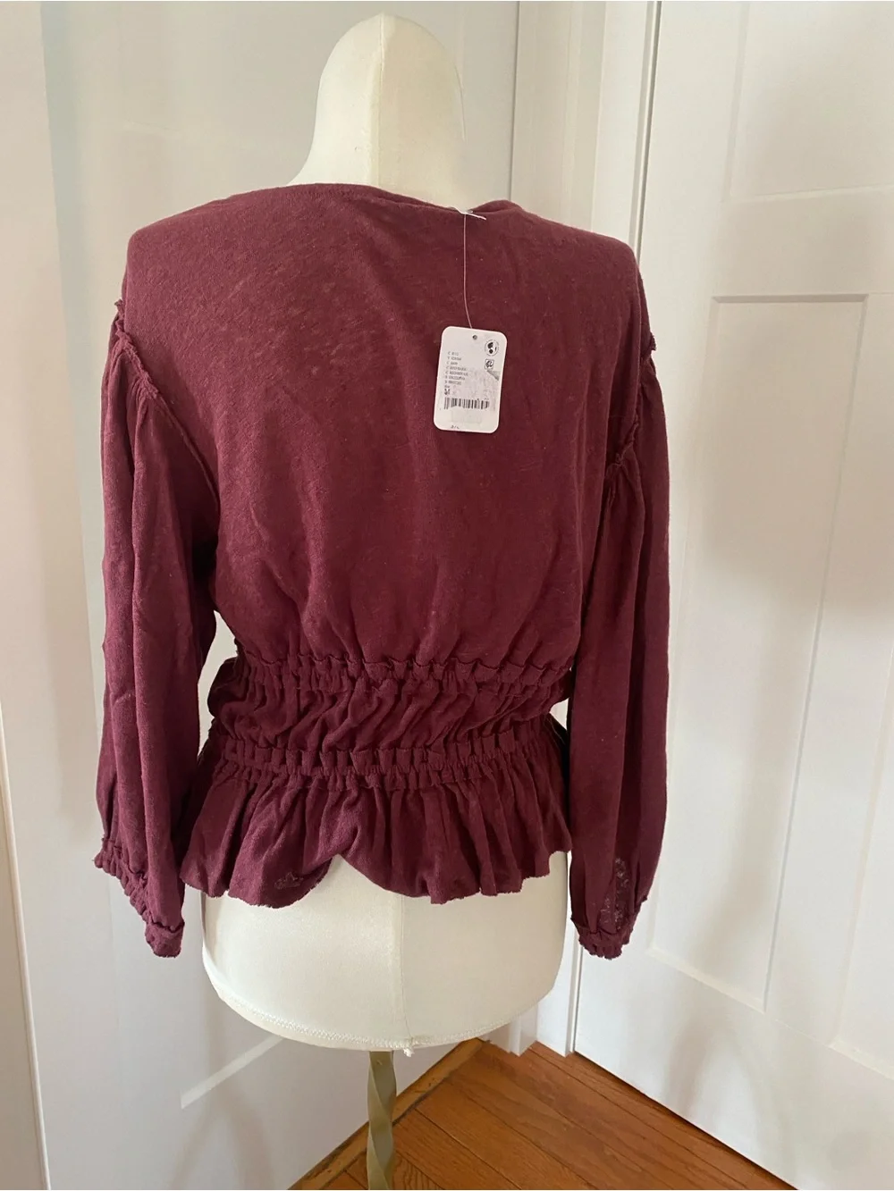 Free people NWT let’s go Tie-Front Peasant Top in Dusty Plum medium